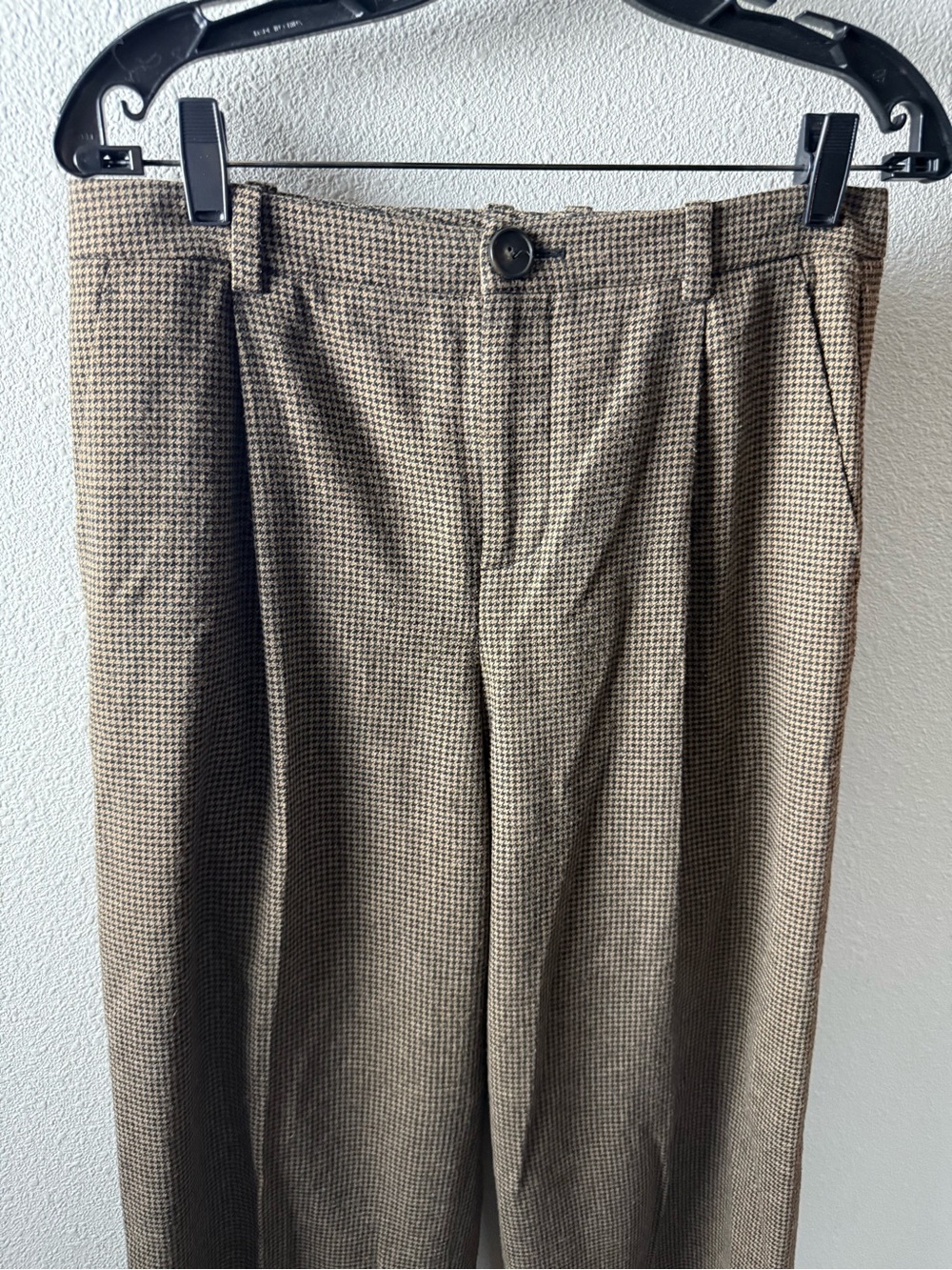 Vince Houndstooth Pleat Front Pants Black Camel Wool Blend Business Casual Sz 4 - Picture 4 of 13